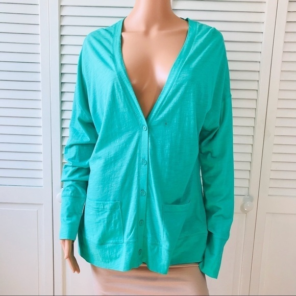 Price firm EXPRESS Green Deep V-Neck Long Sleeve Button Up Cardigan Size Large - Picture 1 of 7